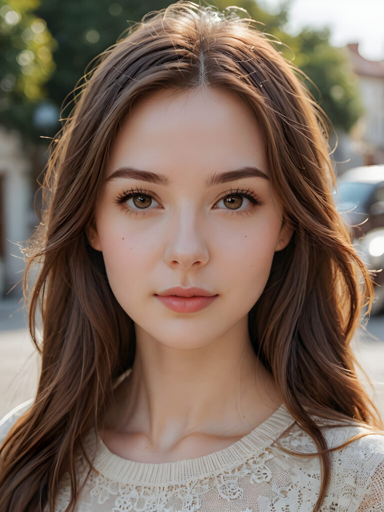 a beautiful cute girl, ((round face)), ((close-up portrait)), ((realistic and detailed)), ((empty background)), ((beautiful)), ((gorgeous)), ((stunning)), ((slender)), ((fit body)), ((pale skin)), ((long jet brown hair)), ((woman))