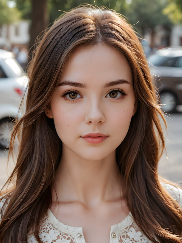 a beautiful cute girl, ((round face)), ((close-up portrait)), ((realistic and detailed)), ((empty background)), ((beautiful)), ((gorgeous)), ((stunning)), ((slender)), ((fit body)), ((pale skin)), ((long jet brown hair)), ((woman))