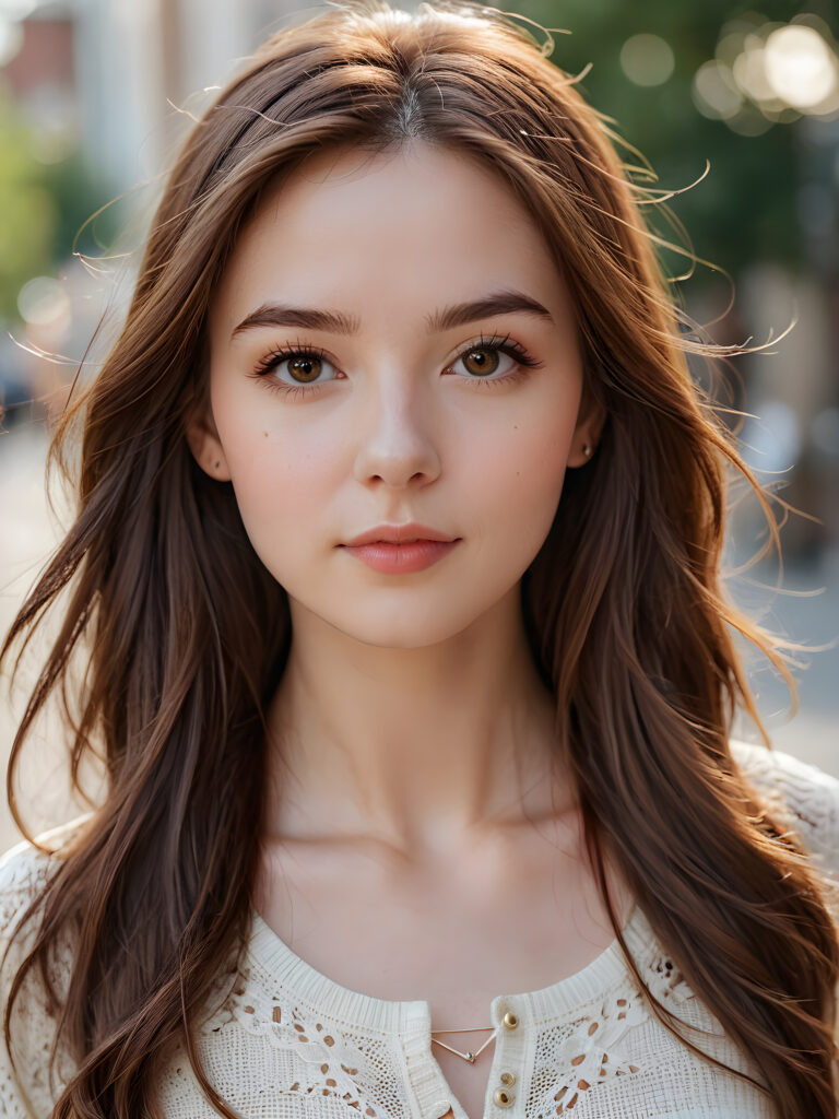 a beautiful cute girl, ((round face)), ((close-up portrait)), ((realistic and detailed)), ((empty background)), ((beautiful)), ((gorgeous)), ((stunning)), ((slender)), ((fit body)), ((pale skin)), ((long jet brown hair)), ((woman))