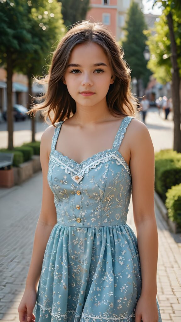 a beautiful detailed face teen girl in full body tired dress, detailed