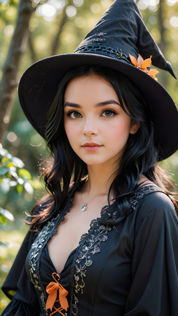 a beautiful, pretty witch with black hair