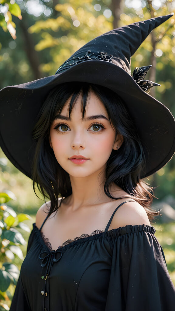 a beautiful, pretty witch with black hair