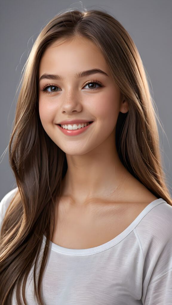 a beautiful, young teen girl, ((detailed and realistic straight hair)), ((detailed, realistic photo)) ((perfect curved body)) ((gorgeous)) ((stunning)) ((cute)), short crop shirt, enjoy her carefree life, she is smiling