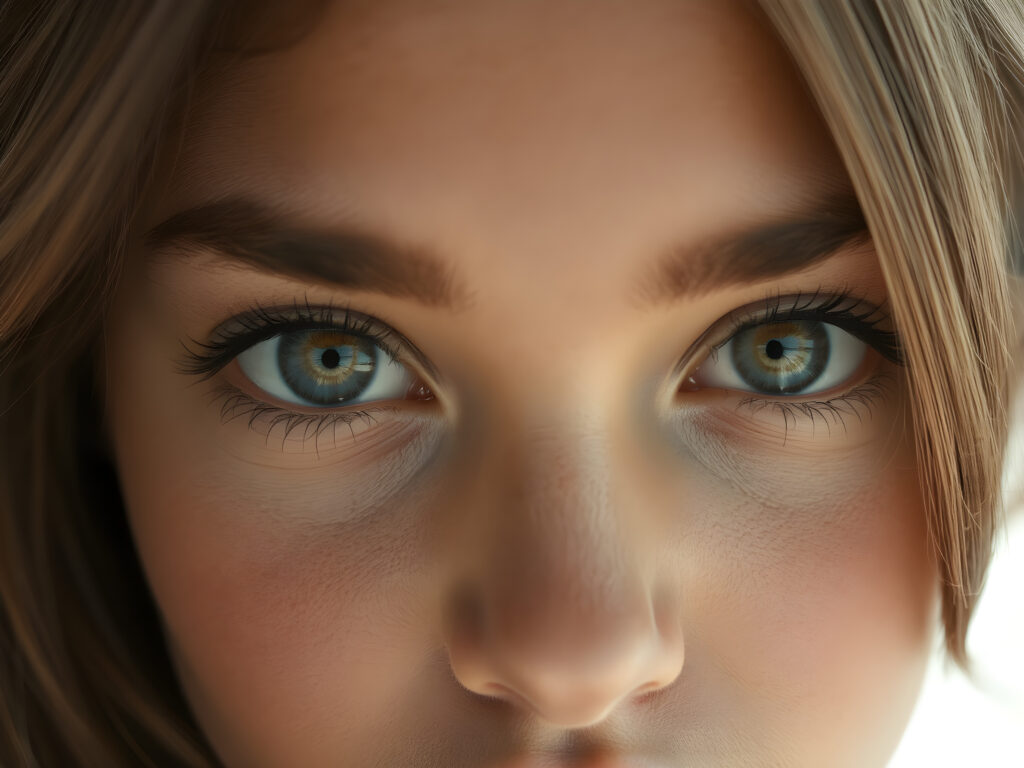 a detailed pictures of a (((girls face))) with ((tanned skin)) and ((intricate details around her eyes)), and ((round face)), full kissable lips, light blue detailed and realistic eyes, (((looking into the camera))) with ((natural, soft lighting)) and ((detailed, symmetrical eyes)), capturing ((perfect, matching eyes)) and ((creating a harmonious, balanced composition)) that exudes ((high realism)) at an (8K resolution)