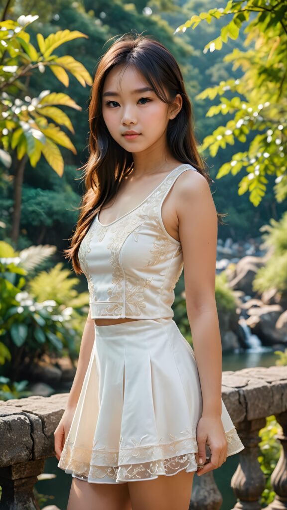 a (((hot short dressed Asian teen girl))) ((portrait)) ((stunning)) ((gorgeous)) ((natural backdrop))