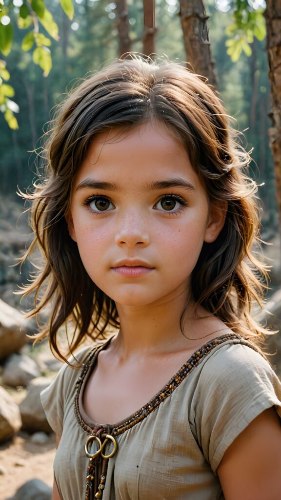 a realistic and detailed photograph of a young girl from the period 20000 BC