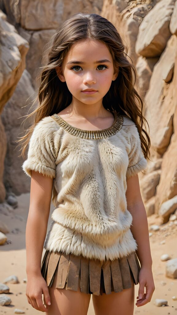 a realistic and detailed portrait of a young teen girl from the period 20000 BC, wears thin clothes made of animal fur and skin ((stunning)) ((gorgeous)) ((full body)) ((empty background))