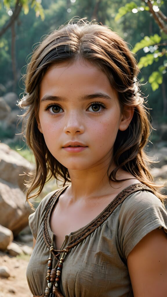 a realistic and detailed photograph of a young girl from the period 20000 BC