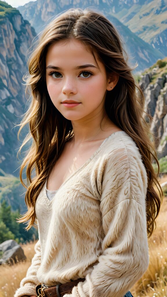 a realistic and detailed pencil drawing of a young teen girl, 16 years old, perfect curved fit body, from the period 20000 BC, straight messy long hair, wears thin clothes made of animal fur and skin ((stunning)) ((gorgeous)) ((natural backdrop))