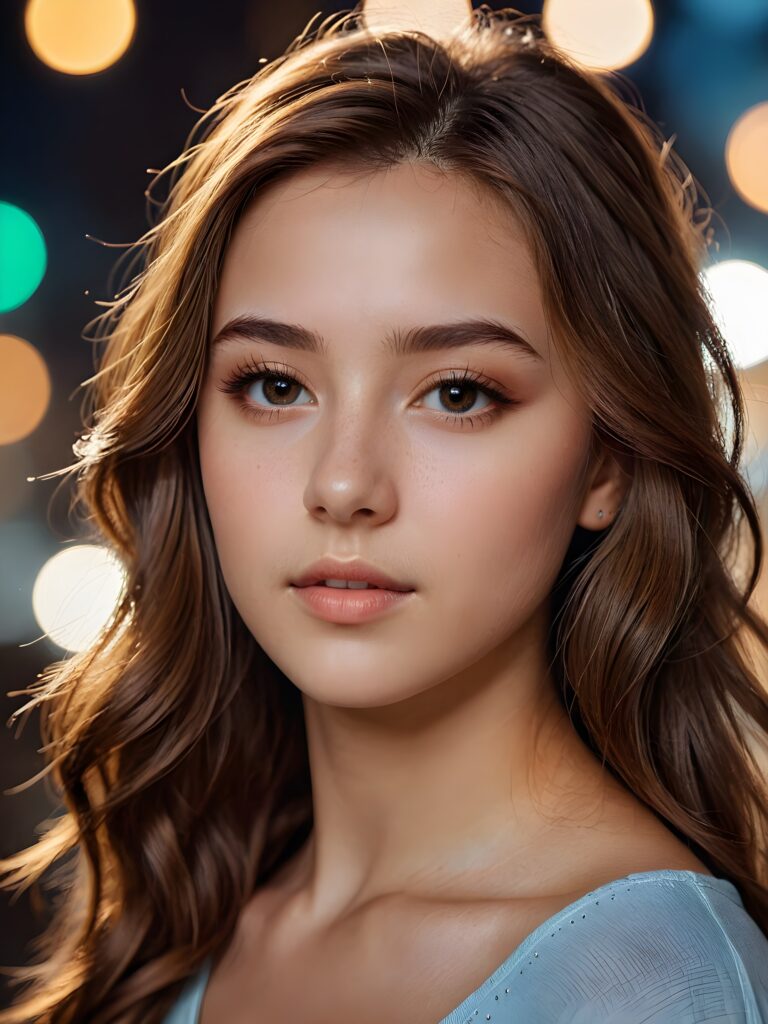 a realistic, detailed, dynamic photography from a beautiful young teen ((girl)), with detailed hair, looking into the camera, dynamic cinematic lights, perfect detailed face, side view, ((close up portrait)), ((stunning)), ((gorgeous))