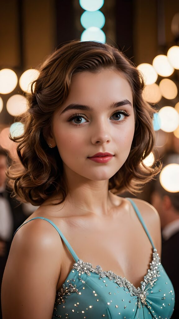 a (((realistically gorgeous young lady))) from the 1950s era, elegantly dressed in a classic style, with a soft focus filter that gives her a vintage air, under luxurious (((cinematic lights))), exuding an air of timeless beauty and sophistication