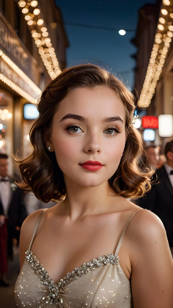 a (((realistically gorgeous young lady))) from the 1950s era, elegantly dressed in a classic style, with a soft focus filter that gives her a vintage air, under luxurious (((cinematic lights))), exuding an air of timeless beauty and sophistication