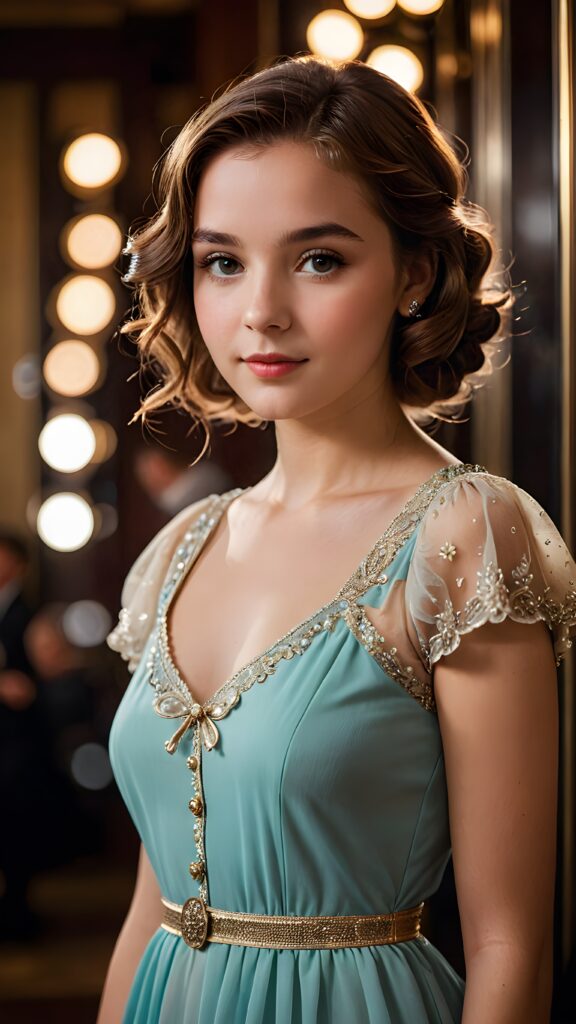 a (((realistically gorgeous young lady))) from the 1910s era, elegantly dressed in a classic style, with a soft focus filter that gives her a vintage air, under luxurious (((cinematic lights))), exuding an air of timeless beauty and sophistication