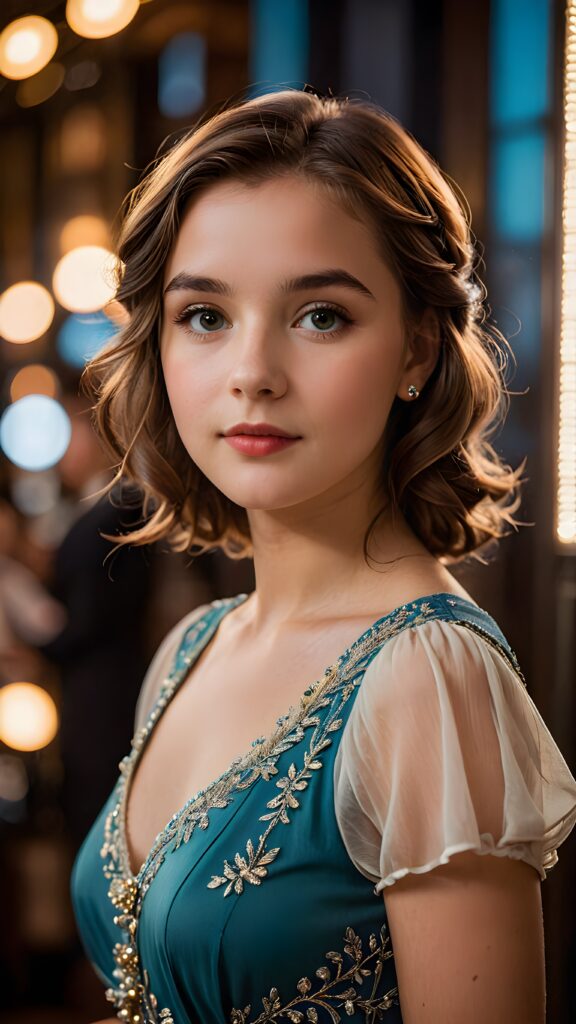 a (((realistically gorgeous young lady))) from the 1910s era, elegantly dressed in a classic style, with a soft focus filter that gives her a vintage air, under luxurious (((cinematic lights))), exuding an air of timeless beauty and sophistication