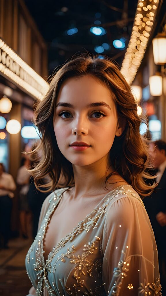 a (((realistically gorgeous young lady))) from the 1970s era, elegantly dressed in a classic style, with a soft focus filter that gives her a vintage air, under luxurious (((cinematic lights))), exuding an air of timeless beauty and sophistication