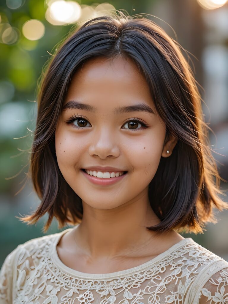 a stunning portrait (((ultra realistic professional photograph))) ((cute)) ((gorgeous)) excellently capturing an amiable, young Burmese teen girl, straight hair, round face, full lips, smile, side view