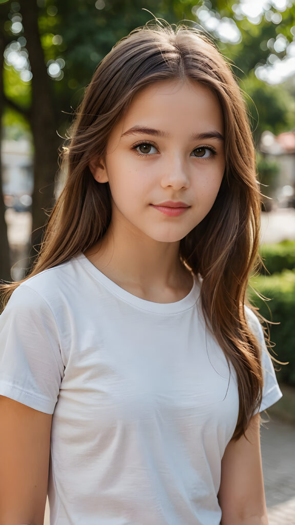 a stunning young girl, soft long brown hair, perfect portrait