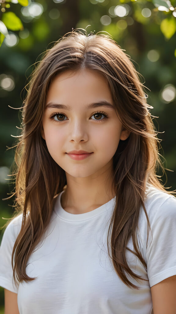 a stunning young girl, soft long brown hair, perfect portrait