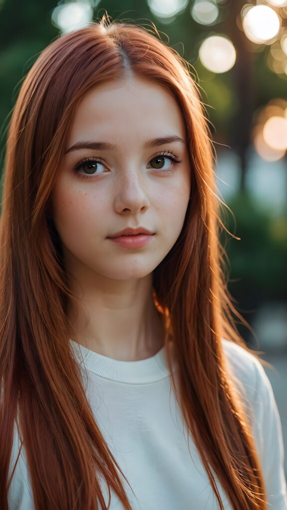 a thoughtful (((cute girl))) with long soft red straight hair