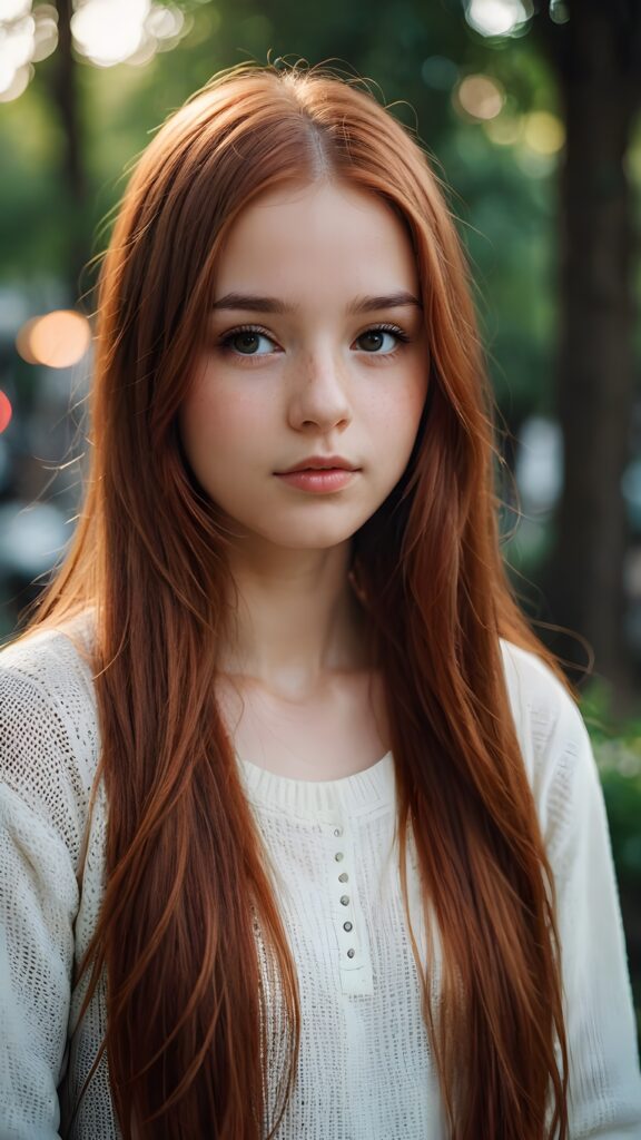 a thoughtful (((cute girl))) with long soft red straight hair