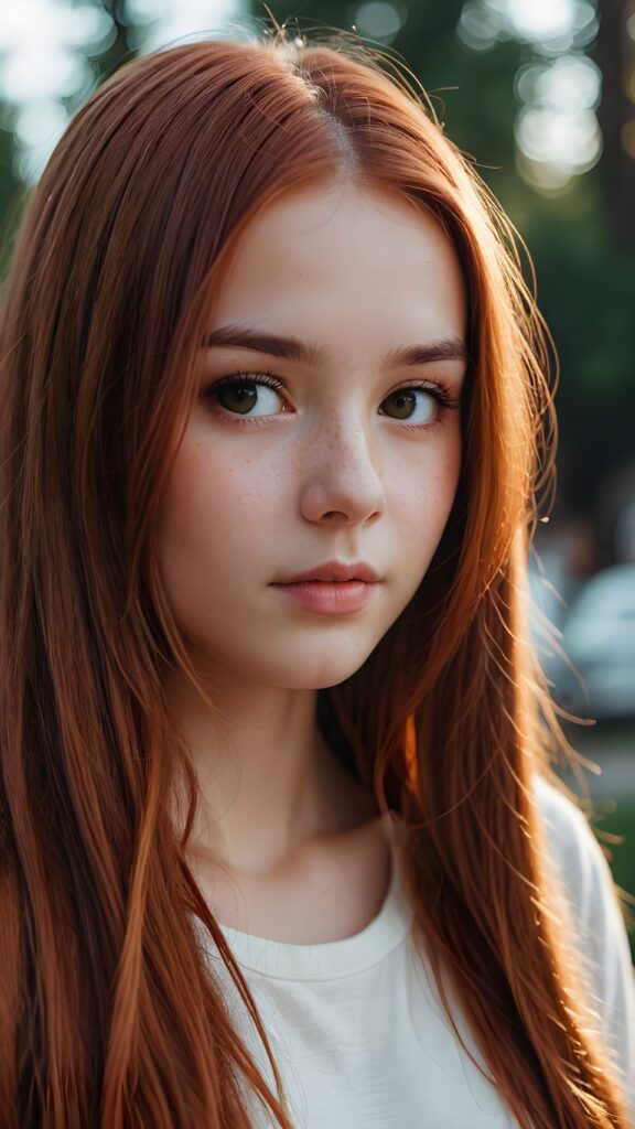 a thoughtful (((cute girl))) with long soft red straight hair