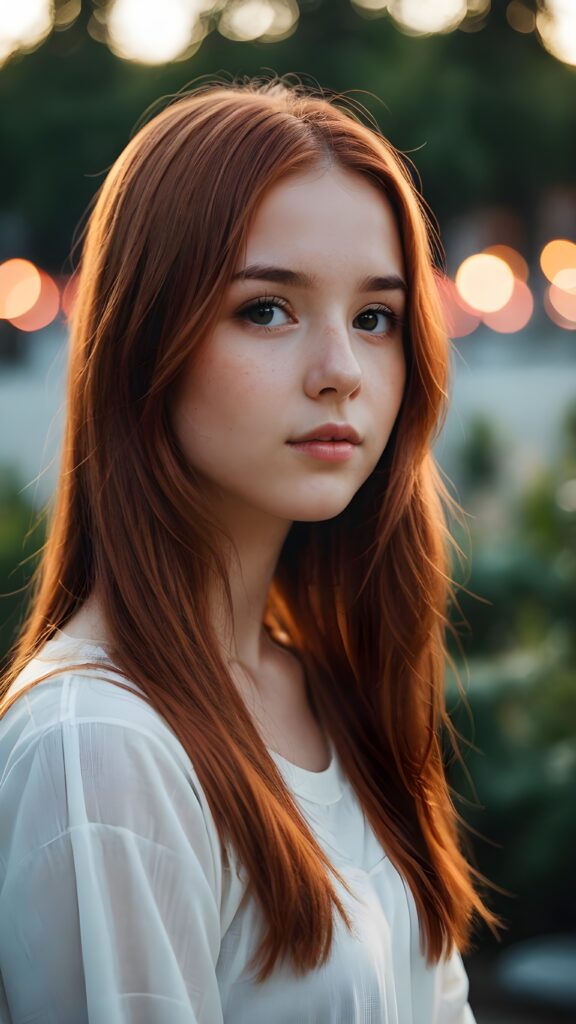 a thoughtful (((cute girl))) with long soft red straight hair