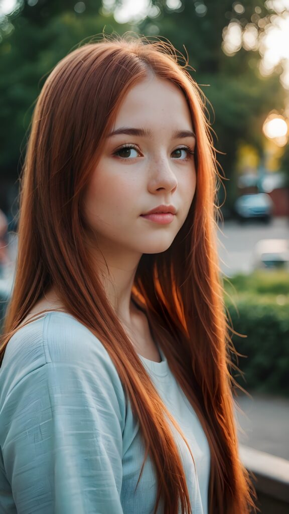 a thoughtful (((cute girl))) with long soft red straight hair