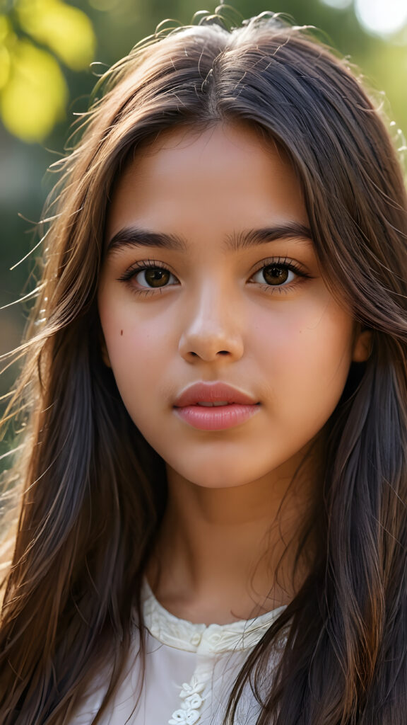 a young Latino teen girl ((stunning)) ((gorgeous)) ((detailed close-up portrait)) ((straight long soft hair)) ((full kissable lips))