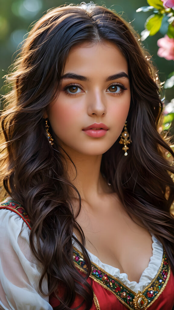 a young Persian teen girl, stunning, gorgeous, close-up portrait, vibrant eyes, colorful lips, Persian girl, beautiful face, long wavy hair, silky, shiny, lustrous hair by guy tang. Anne-Louis Girodet style: detailed, realistic, hyper-detailed, exquisite details, clear, well-proportioned, harmonious composition, beautiful details, rich and compelling colors, Anne-Louis Girodet style