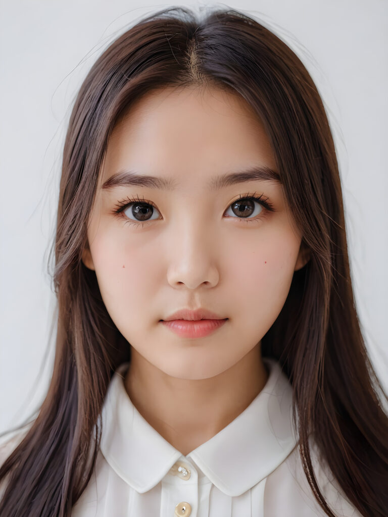 a young super cute Japanese girl, detailed close-up portrait, straight long hair, ((stunning)) ((gorgeous)) ((white background))