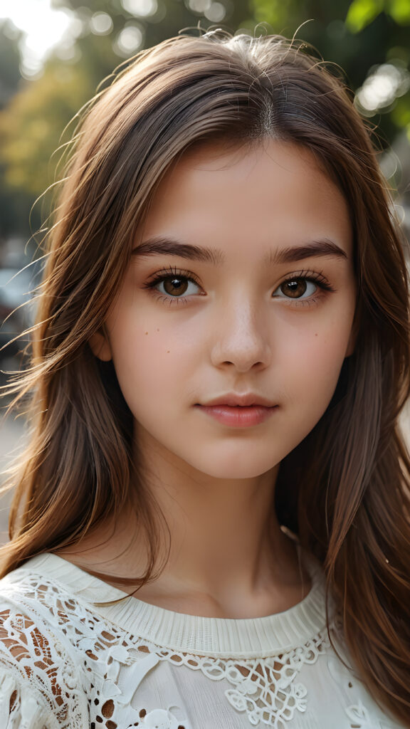 a young teen girl close-up portrait, straight brown hair, ((stunning)) ((gorgeous)) ((detailed artwork))