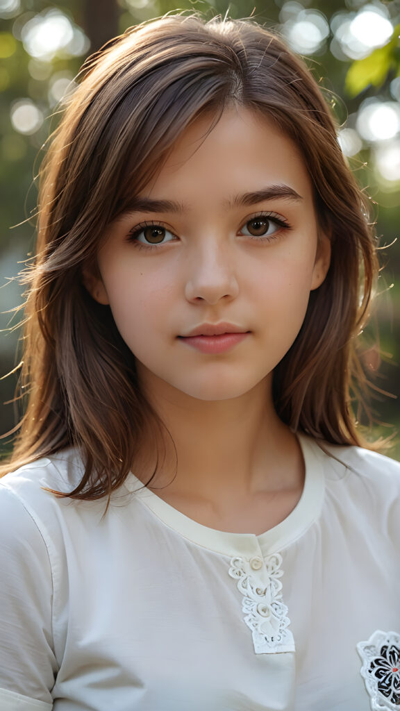 a young teen girl close-up portrait, straight brown hair, ((stunning)) ((gorgeous)) ((detailed artwork))