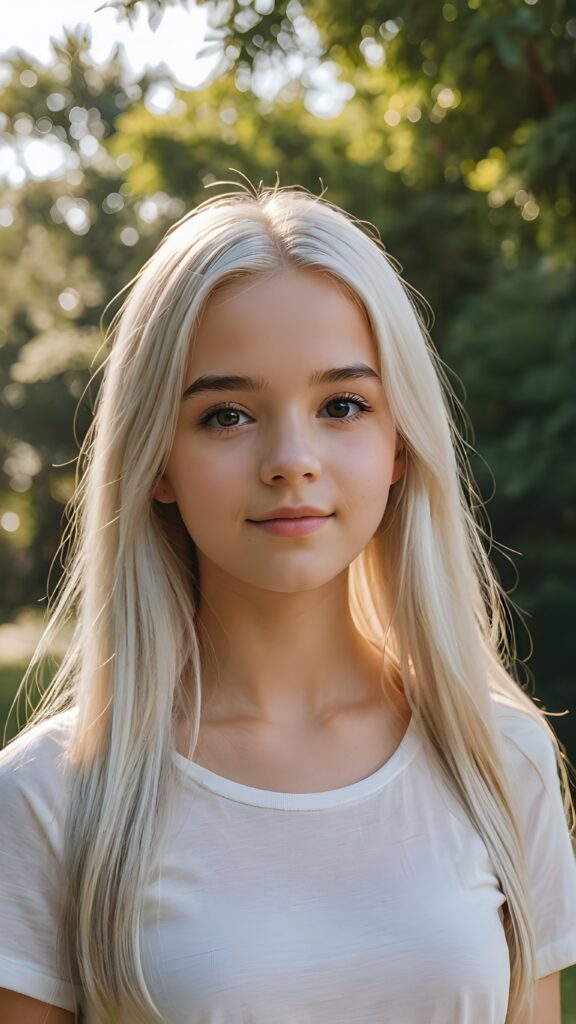 detailed and realistic photo from a young teenage girl, straight long jet soft white hair, natural backdrop