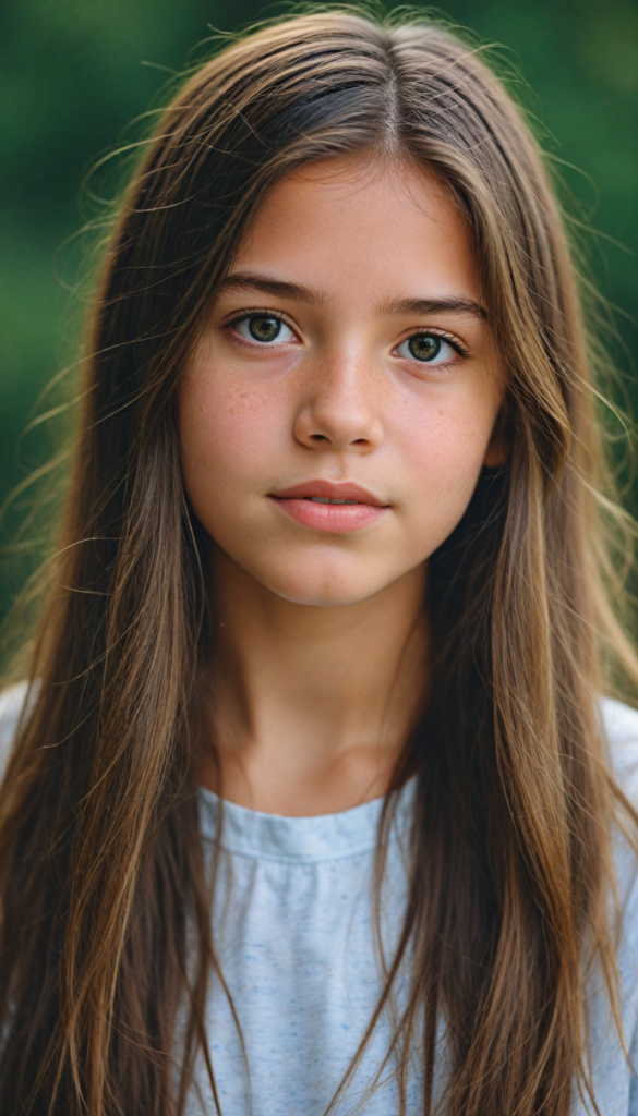 a stunning young girl, soft long brown hair, perfect portrait