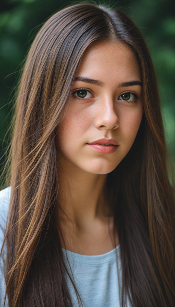 visualize a picture: a detailed girl, with soft straight very long jet brown hair