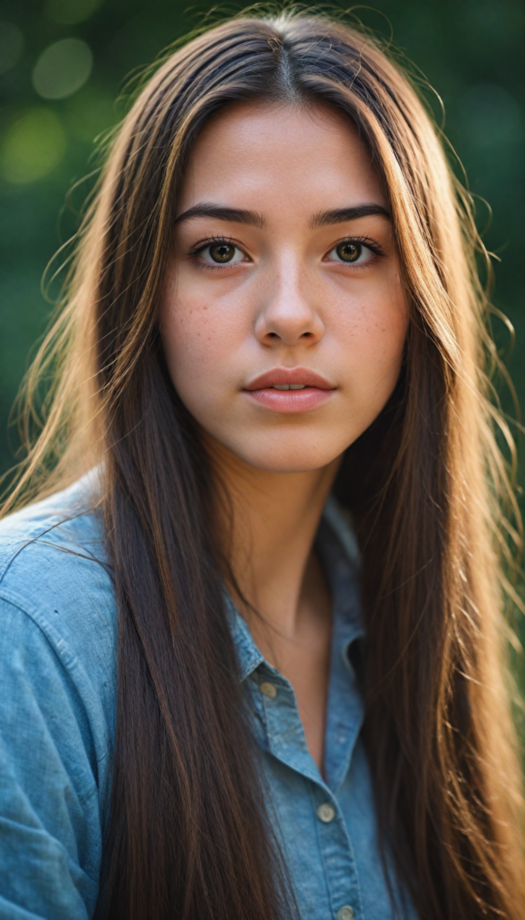 visualize a picture: a detailed girl, with soft straight very long jet brown hair