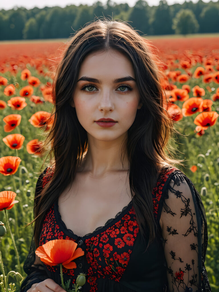 hot young gotic girl, poppy field