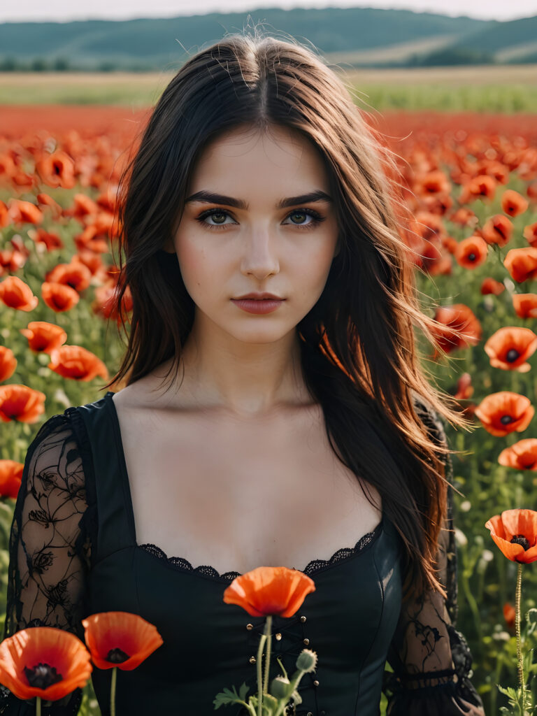 hot young gotic girl, poppy field