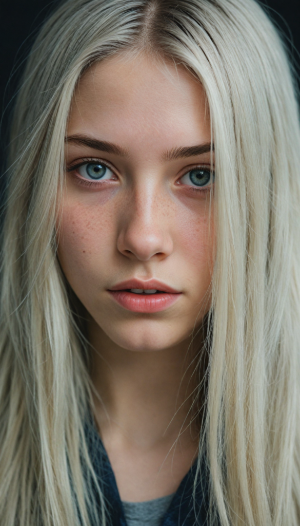 high quality portrait photo of detailed pencil drawing, silvery-skinned (young teen girl), long straight platinum hair, serious face, detailed face, skin pores, cinematic shot