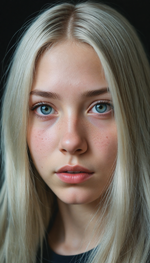 high quality portrait photo of detailed pencil drawing, silvery-skinned (young teen girl), long straight platinum hair, serious face, detailed face, skin pores, cinematic shot