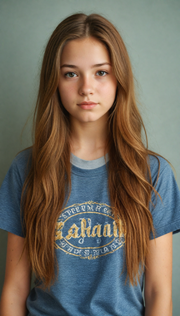 a cute detailed and realistic teen girl, detailed long brown-gold full hair, full portrait, grey t-shirt, (gorgeous) (stunning) (model)