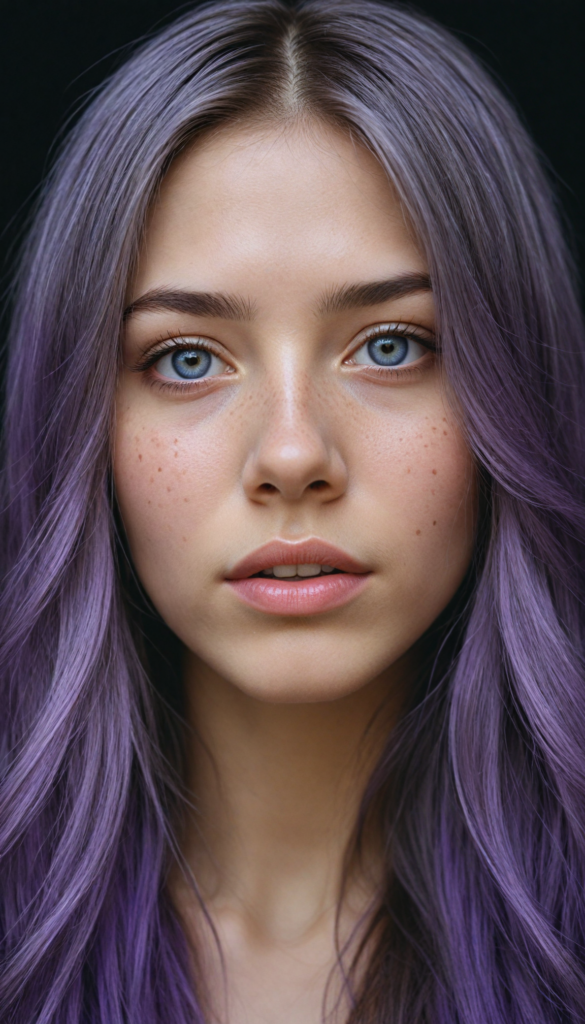 (portrait), intricately detailed pencil drawing, silvery-skinned (young teen girl) with cascading long straight molten copper hair that glimmers like liquid metal, piercing violet eyes reflecting a cosmic universe, set against a velvety black background that appears to shimmer with starlight, reminiscent of a blend between classical realism and modern fantasy illustration