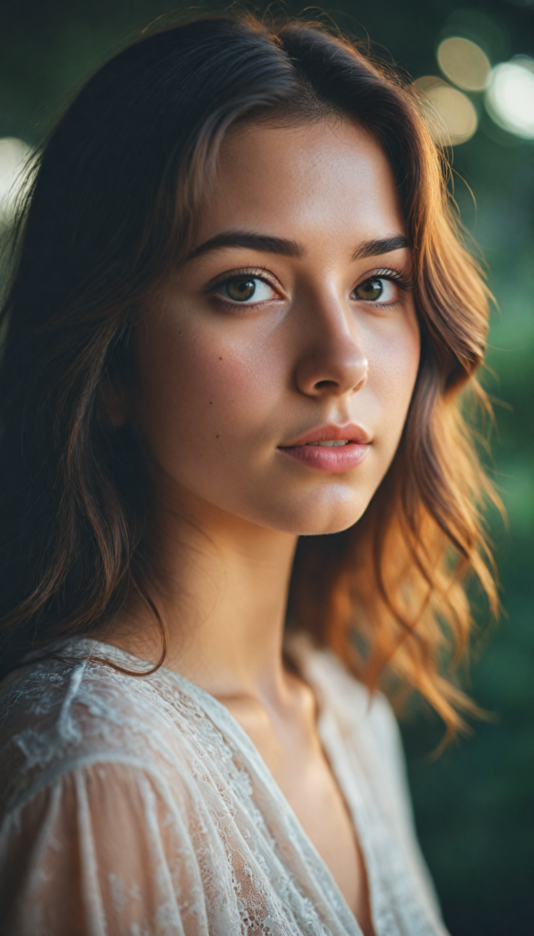 a (photo realistically capturing beautiful girl) with a soft focus and a hazy aura, evoking a sense of enchantment and fantasy that complements the atmosphere of a (romantic novel) 1970s vibe