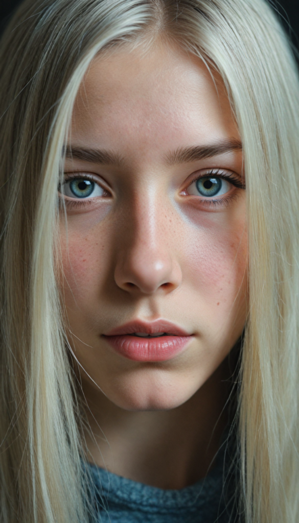 high quality portrait photo of detailed pencil drawing, silvery-skinned (young teen girl), long straight platinum hair, serious face, detailed face, skin pores, cinematic shot