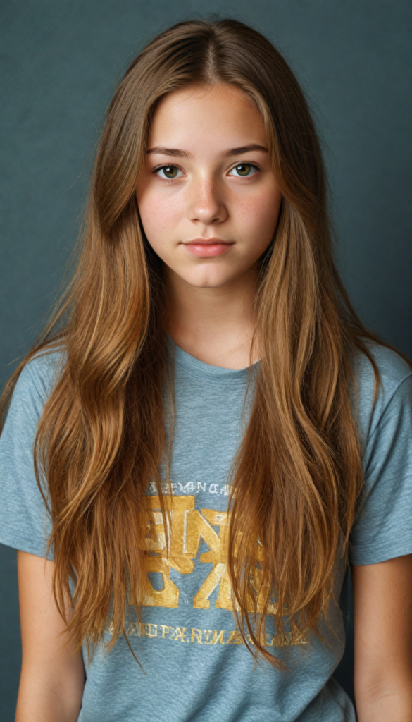 a cute detailed and realistic teen girl, detailed long brown-gold full hair, full portrait, grey t-shirt, (gorgeous) (stunning) (model)