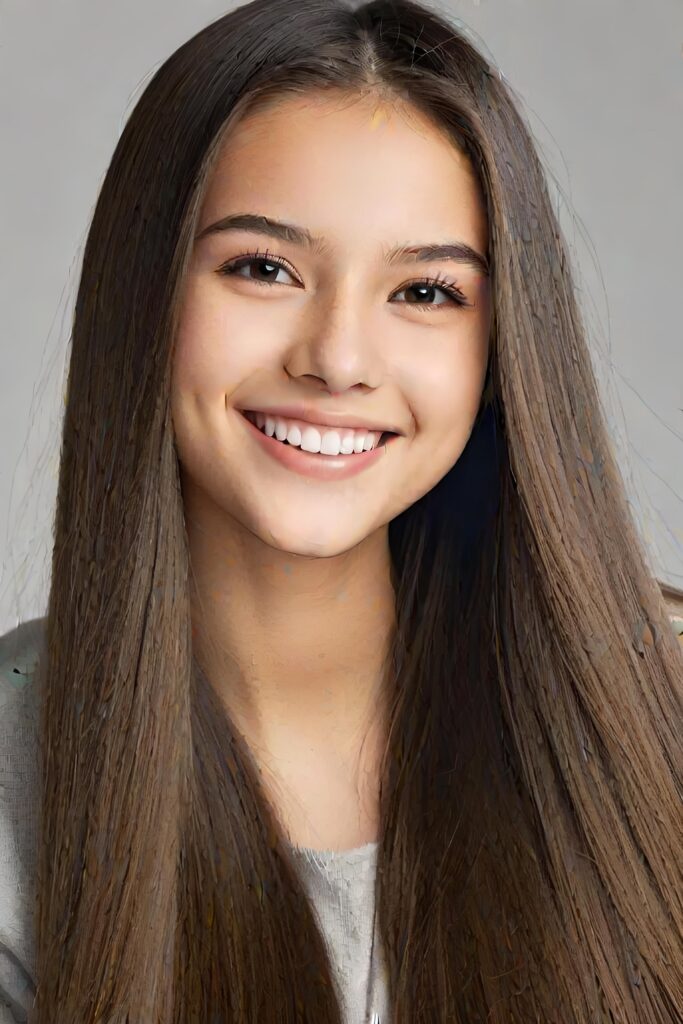 girl, 18 years old, portrait shot, smile, straight hair