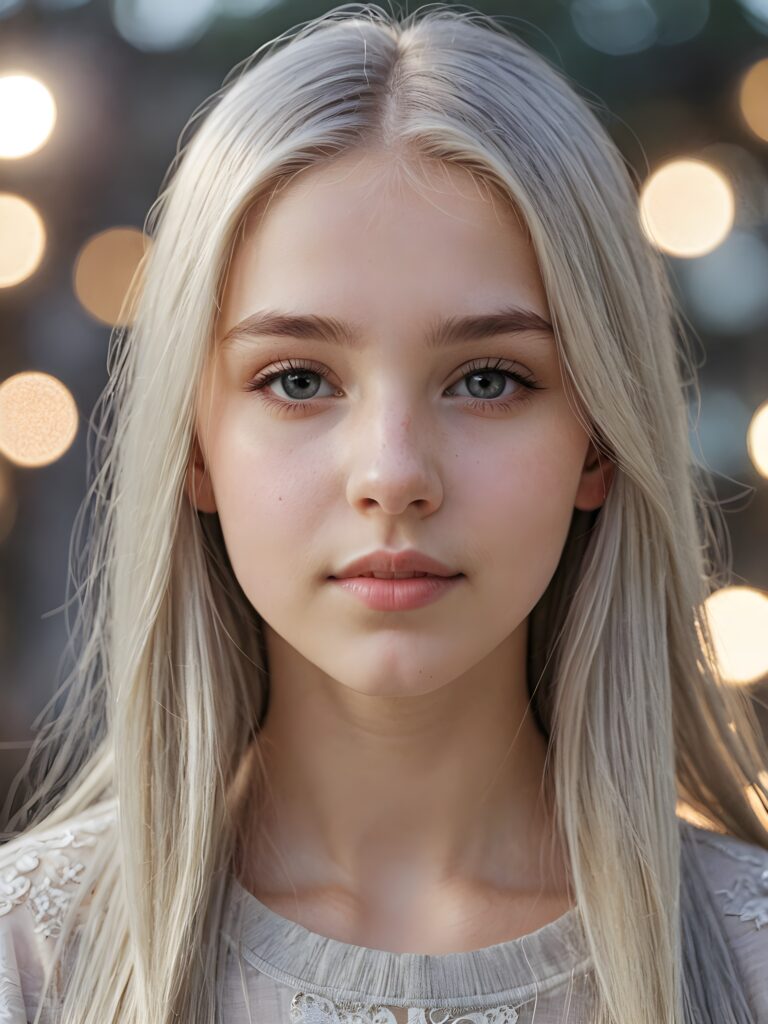 ((portrait)), detailed pencil drawing, silvery-skinned (((young teen girl))), long straight platinum hair