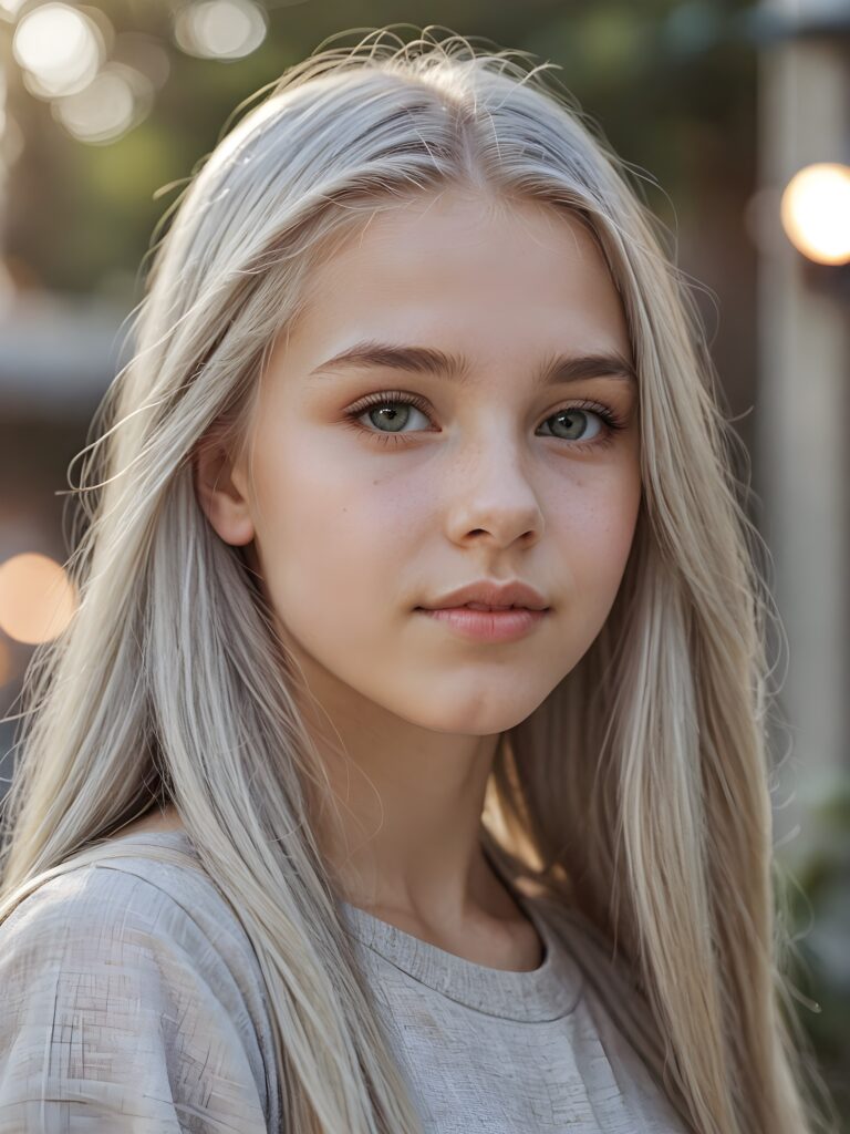 ((portrait)), detailed pencil drawing, silvery-skinned (((young teen girl))), long straight platinum hair