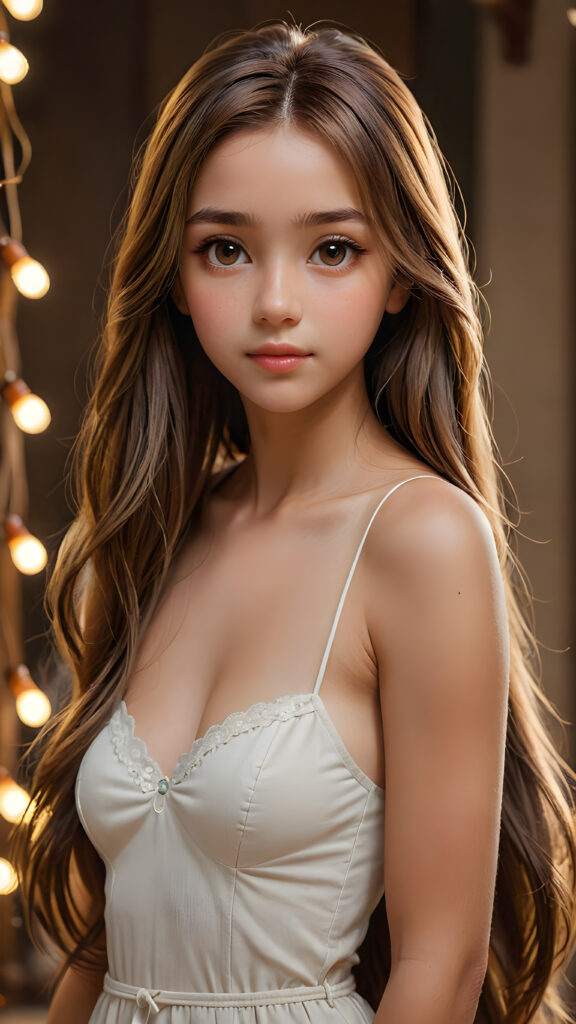 ((portrait)) of (((cute))) ((attractive)) (((long, straight hair))) ((stunning)) a beautifully realistic, cinematic lights, ((Burmanese teen girl)), 15 years old, realistic detailed angelic round face, ((realistic detailed hazelnut eye)) looks at the camera, perfect curved body, perfect anatomy, side perspective