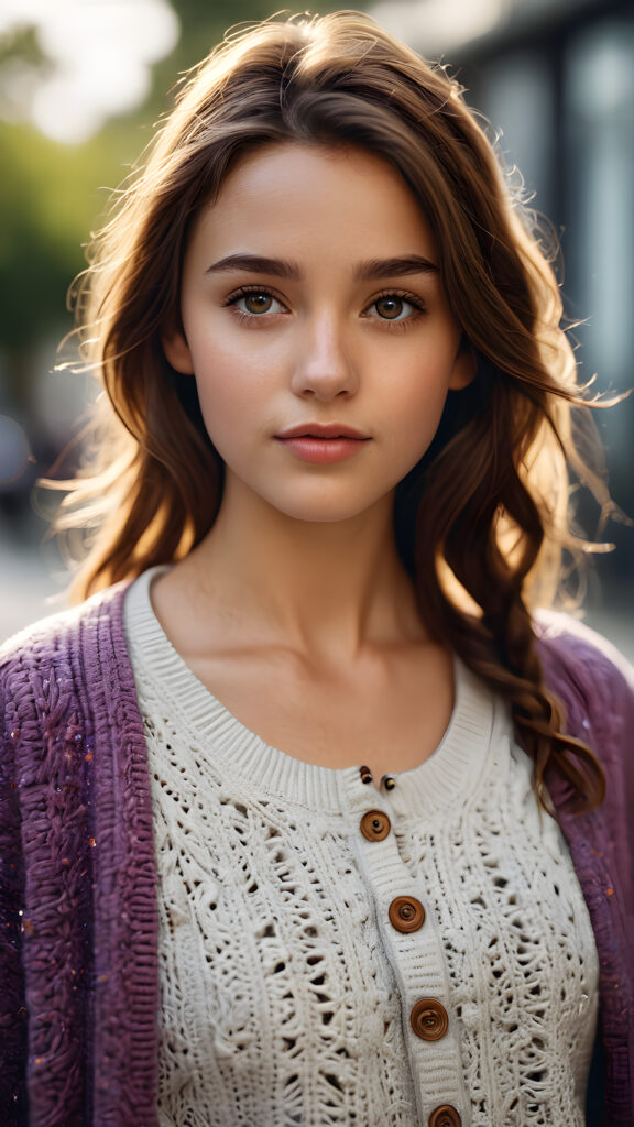 ((stunning)) ((gorgeous)) ((detailed, realistic portrait)) a young girl wearing a cardigan.